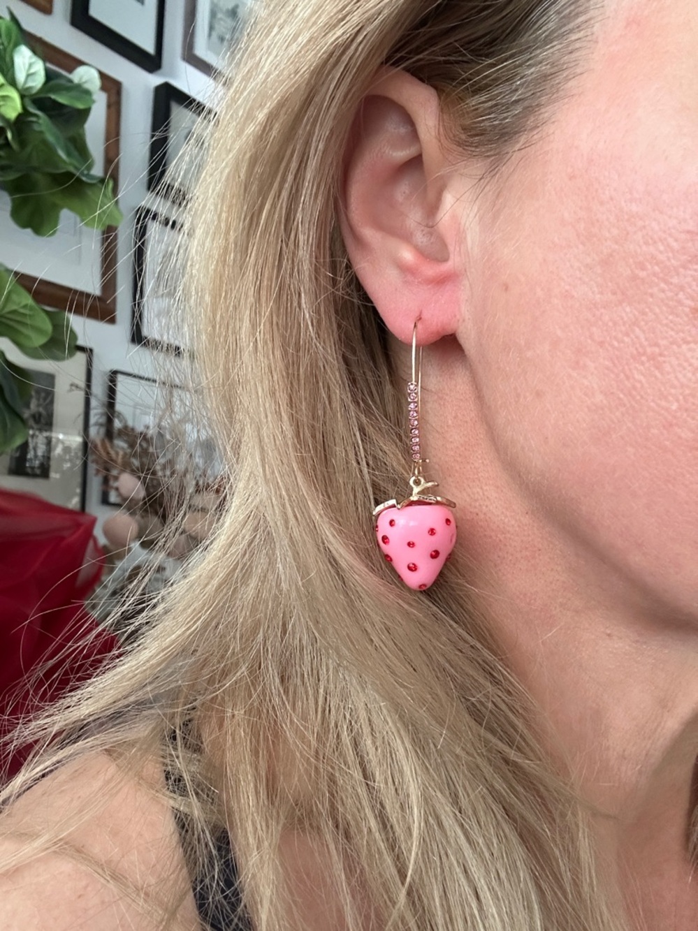 Betsey Johnson Pink Strawberry Drop Earrings